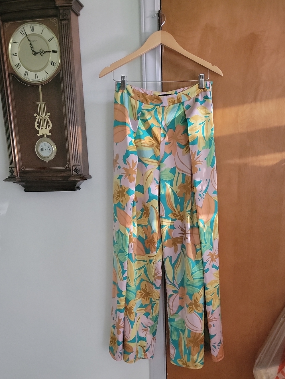 Fate Pastel Floral Wide-Leg Pants in Mint, Peach & Yellow